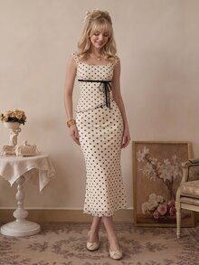 SHEIN X YERIMUA SHEIN MOD Polka Dot Bow 2 Pieces Set: Asymmetrical Hem Multicolor Top & Low Waist Mermaid Skirt - Multicolor - View 1