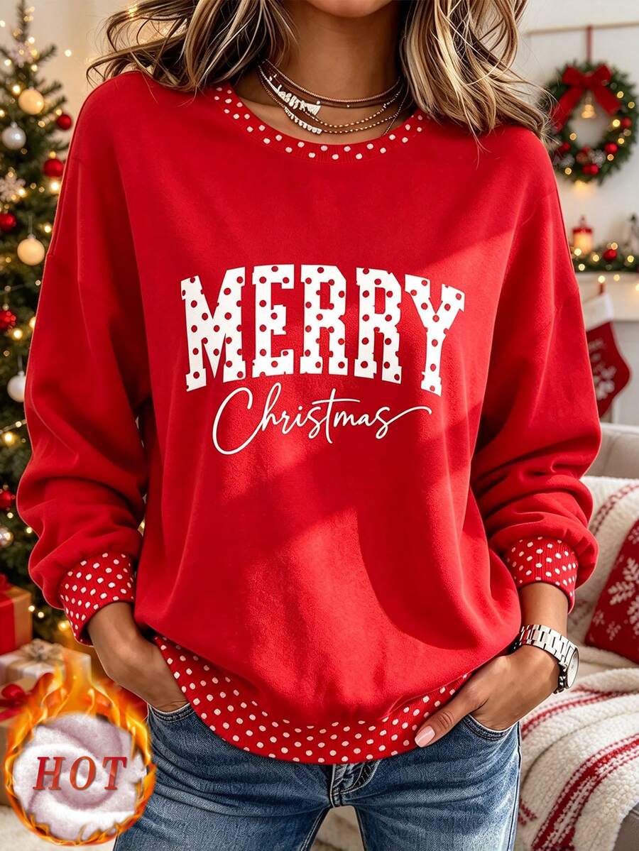 EMERY ROSE Plus Size Women's Letter Print Casual Daily Long Sleeve Sweatshirt Christmas Winter - Multicolor - View 1