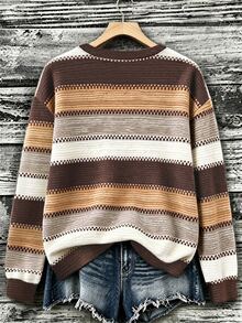 SHEIN Áo nỉ nữ mùa thu/đông phong cách thường ngày, thiết kế họa tiết sọc phối màu vintage, phom dáng linh hoạt phù hợp mặc hàng ngày - Nhiều màu - Xem 2