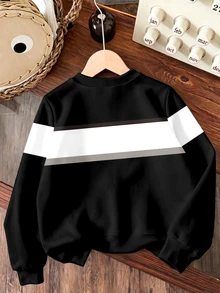 Kids White Crown NY Letter Print Fleece Crew Neck Sweatshirt, Color Block Striped Design, Sports Outdoor Casual, Autumn/Winter Birthday Christening - Multicolor - View 4