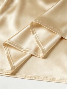 SHEIN 純色領口優雅通勤夏季短袖襯衫，緞面面料，白色襯衫，寬鬆版型，適合通勤、商務、派對、約會場合，春/夏季風格襯衫 - 香檳色 - 查看 5