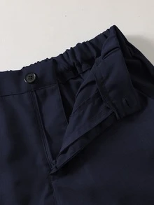SHEIN 青少年男孩套裝，海軍藍修身背心搭配紋理西裝長褲，優雅正式西裝派對禮物，婚禮花童戒童白色黑色夏季款 - 藏蓝色 - 查看 8