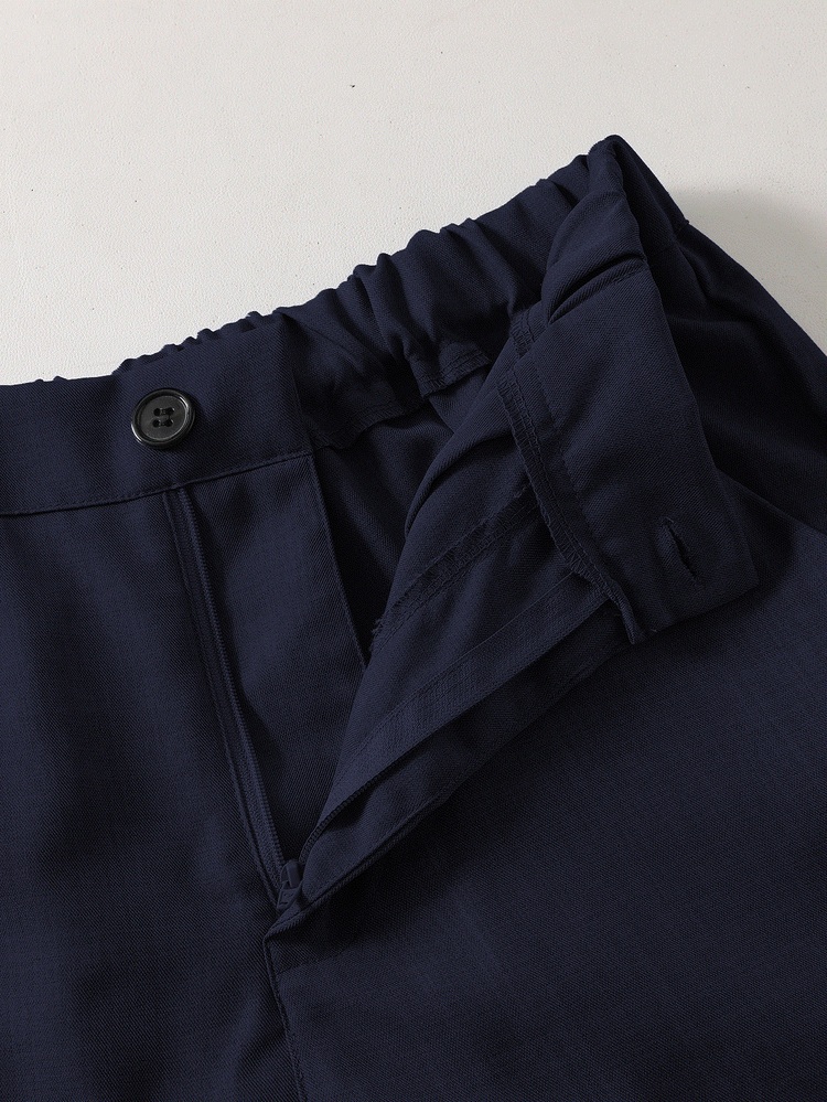 SHEIN Teen Boy Outfit, Navy Blue Slim Fit Vest Textured Dress Pants, Elegant Formal Suit Party Gift, Wedding Pageboy Ring Boy White Black Summer - Navy Blue - View 7