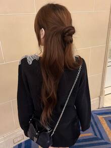 FRIFUL Sweater Lengan Panjang Wanita Model V-Neck Kasual Serbaguna untuk Pemakaian Sehari-hari - Hitam - View 2