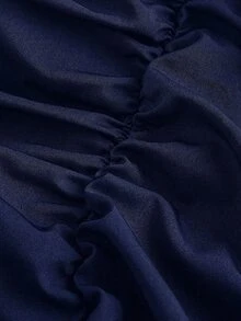 SHEIN MOD 大尺碼高腰不對稱下擺裙，可調長度前褶皺荷葉邊可正反穿設計，復古文藝復興市集哥德風電音舞會秋季黑色 - 藏蓝色 - 查看 7
