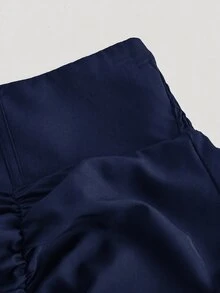 SHEIN MOD 大尺碼高腰不對稱下擺裙，可調長度前褶皺荷葉邊可正反穿設計，復古文藝復興市集哥德風電音舞會秋季黑色 - 藏蓝色 - 查看 4
