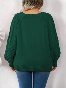 EMERY ROSE Plus Size Textured Crew Neck Relaxed Fit Sweater New Year Winter - Dark Green - View 2