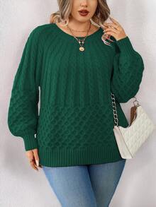 EMERY ROSE Plus Size Textured Crew Neck Relaxed Fit Sweater New Year Winter - Dark Green - View 5