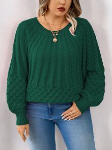 EMERY ROSE Plus Size Textured Crew Neck Relaxed Fit Sweater New Year Winter - Dark Green - View 6