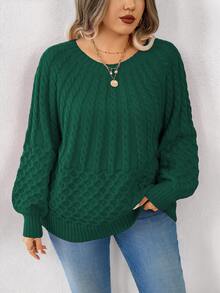 EMERY ROSE Plus Size Textured Crew Neck Relaxed Fit Sweater New Year Winter - Dark Green - View 4