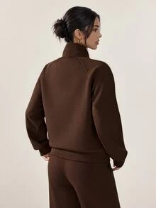 Sovereign Charm Sovereign Charm Women's Striped Half-Zip Long Sleeve Sports Sweatshirt - Brown - View 2