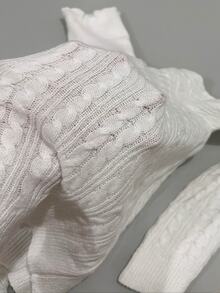 SHEIN 麻花针织高领毛衣，长袖针织套头衫，秋冬季 - 白色 - 查看 9