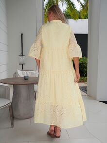 Summer Sherwood 女士宽松休闲度假风中长连衣裙，夏季新款波西米亚风连衣裙 - 黃色 - 查看 3