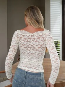 Summer Sherwood Elegant figursydd spetstopp för dam i enfärgat - Aprikos - Visa 3