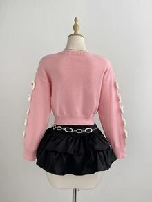 Elamini 女款甜美可愛性感浪漫開襟衫，趣味花卉圖案，寬鬆休閒毛衣，適合派對約會早午餐、聚會、外出，柔粉色秋季款 - 粉色 - 查看 2