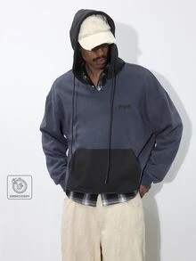 FORM&CHAOS Men's Autumn/Winter Hooded Contrast Color Raw Edge Long Sleeve Short Sweatshirt - Multicolor - View 4