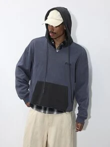 FORM&CHAOS Men's Autumn/Winter Hooded Contrast Color Raw Edge Long Sleeve Short Sweatshirt - Multicolor - View 1
