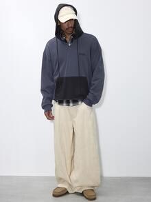 FORM&CHAOS Men's Autumn/Winter Hooded Contrast Color Raw Edge Long Sleeve Short Sweatshirt - Multicolor - View 3