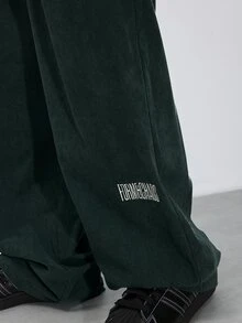 FORM&CHAOS Men's Loose Fit Green Corduroy Long Pants, Autumn/Winter - Green - View 6