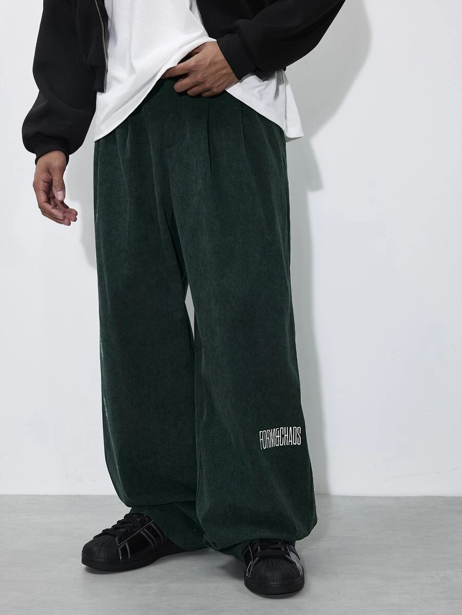 FORM&CHAOS Men's Loose Fit Green Corduroy Long Pants, Autumn/Winter - Green - View 1