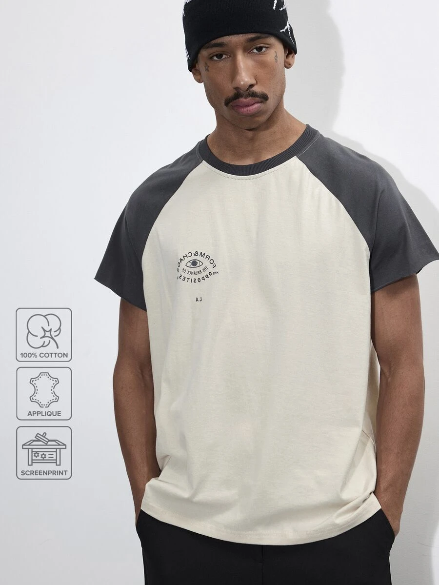 FORM&CHAOS Kaos Pria Musim Panas Model Longgar Lengan Pendek dengan Motif Blok Warna - MultiWarna - View 1