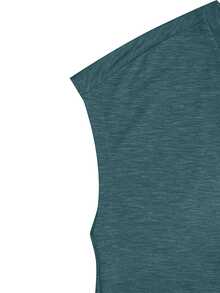 Omancia Casual Versatile Solid Color T-Shirt, Summer - Teal Blue - View 3