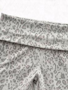 SHEIN Teen Girls Long Sleeve Fleece Winter Leopard Print High Waisted Flare Pants Y2K Style Wide Waistband Grey Animal Pattern Casual Bootcut Trousers Ae... - Multicolor - View 5