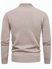 Manfinity Homme Old Money Men's Texture Pattern Half-Zip Knit Sweater, Long Sleeve Pullover, Fall/Winter Unisex Style, Couple Outfit, Best Holiday Gift - Beige - View 2