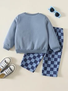 SHEIN Kids Young Boys Loose Fit Fashionable Warm Comfortable Bear Pattern Striped Cartoon Long Sleeve Autumn Sweatshirt - Multicolor - View 3