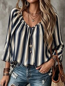 Glimmora Women's Striped Pleated Casual Versatile Daily Wear Shirt - Multicolor - View 3