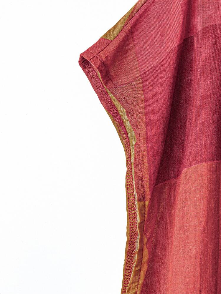 Rusticease Plus Size Geometric Print Round Neck Short Sleeve Slit Casual Dress With Pockets Spring Summer 2026 - Orange - View 6