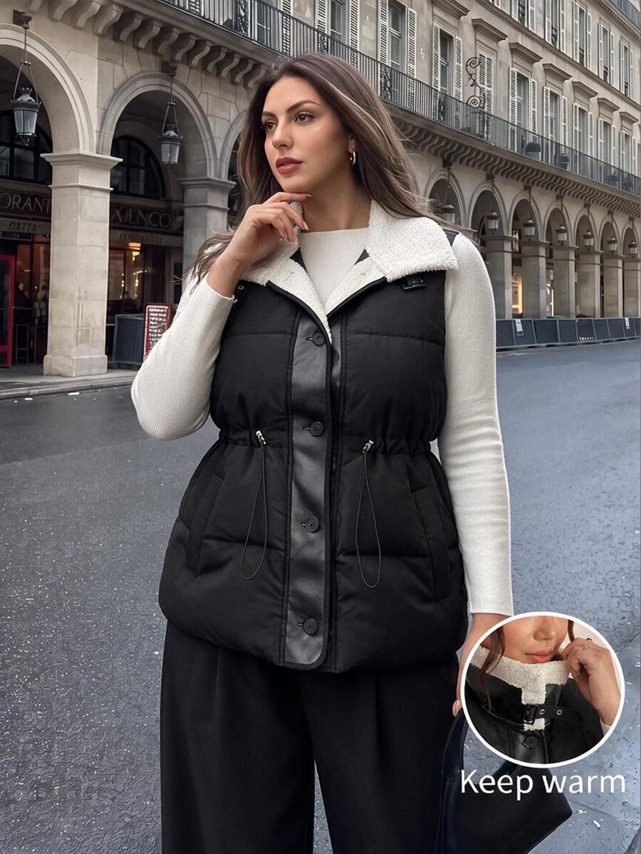 Firerie Plus Size Women Contrast Color Casual Smart Daily Wear Winter Cotton Padded Vest Office Homewear Business Work Coat Fall/Winter Going Out Voat