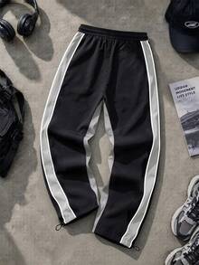 Sport MetroGents Men's Drawstring Waist Colorblock Casual Daily Travel Sports Long Pants - Black - View 2