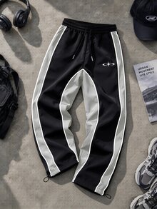 Sport MetroGents Men's Drawstring Waist Colorblock Casual Daily Travel Sports Long Pants - Black - View 1