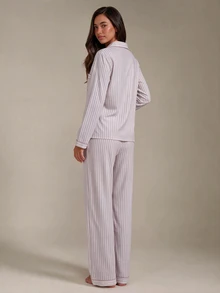 Athîral Casual Women's Baby Pink Striped Long Sleeve PJS, Woven Fabric Sleepwear With Collar, Pockets, And Matching Long Pants Soft PJS Button Up PJS - Baby Pink - View 2