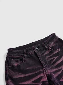 ROMWE Y2K Punk Street Style Pink Cat Whisker Distressed Colorblock Slim Fit Flare Jeans For Women - Black - View 9