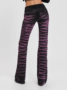 ROMWE Y2K Punk Street Style Pink Cat Whisker Distressed Colorblock Slim Fit Flare Jeans For Women - Black - View 4