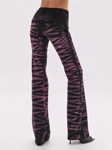 ROMWE Y2K Punk Street Style Pink Cat Whisker Distressed Colorblock Slim Fit Flare Jeans For Women - Black - View 3