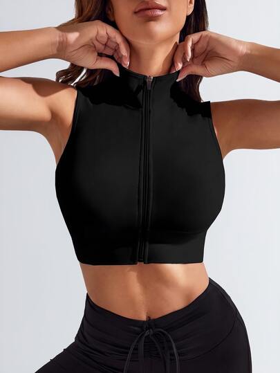 Easithlete Easithlete Zip Up Crop Sports Tank Top Fitted Shirtworkout Tank Top