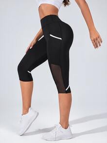 Easithlete Easithlete Contrast Mesh Insert Wideband Waist Sports Leggings Yoga Women Pants - Black - View 1
