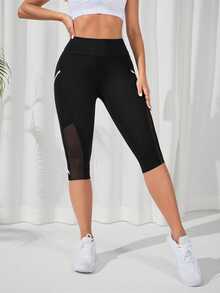 Easithlete Easithlete Contrast Mesh Insert Wideband Waist Sports Leggings Yoga Women Pants - Black - View 4