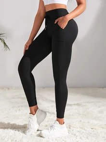 Easithlete Easithlete Women's Drawstring Waist Hiking Legging With Pockets AndTapered Cuffs For Running Yoga Exercize Wear - Black - View 6