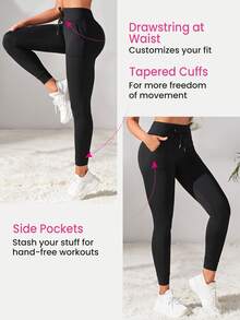 Easithlete Easithlete Women's Drawstring Waist Hiking Legging With Pockets AndTapered Cuffs For Running Yoga Exercize Wear - Black - View 4