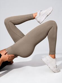 Easithlete Easithlete High Waisted Ribbed Seamless Slim Leggings For Women,Cloud Soft Second-Skin Quick-Drying Breathable 4-Way Stretch Yoga Pickleball Pants,Khaki - Khaki - View 1