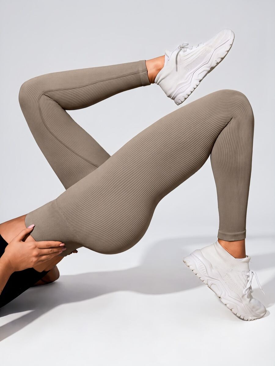 Easithlete Easithlete High Waisted Ribbed Seamless Slim Leggings For Women,Cloud Soft Second-Skin Quick-Drying Breathable 4-Way Stretch Yoga Pickleball Pants,Khaki - Khaki - View 1