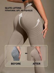 Easithlete Easithlete High Waisted Ribbed Seamless Slim Leggings For Women,Cloud Soft Second-Skin Quick-Drying Breathable 4-Way Stretch Yoga Pickleball Pants,Khaki - Khaki - View 4