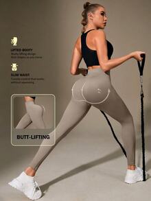 Easithlete Easithlete High Waisted Ribbed Seamless Slim Leggings For Women,Cloud Soft Second-Skin Quick-Drying Breathable 4-Way Stretch Yoga Pickleball Pants,Khaki - Khaki - View 2