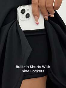 Easithlete Easithlete Ladies' Solid Color Simple Daily Mini Skirttennis Skirt Athletic Skirt - Black - View 7