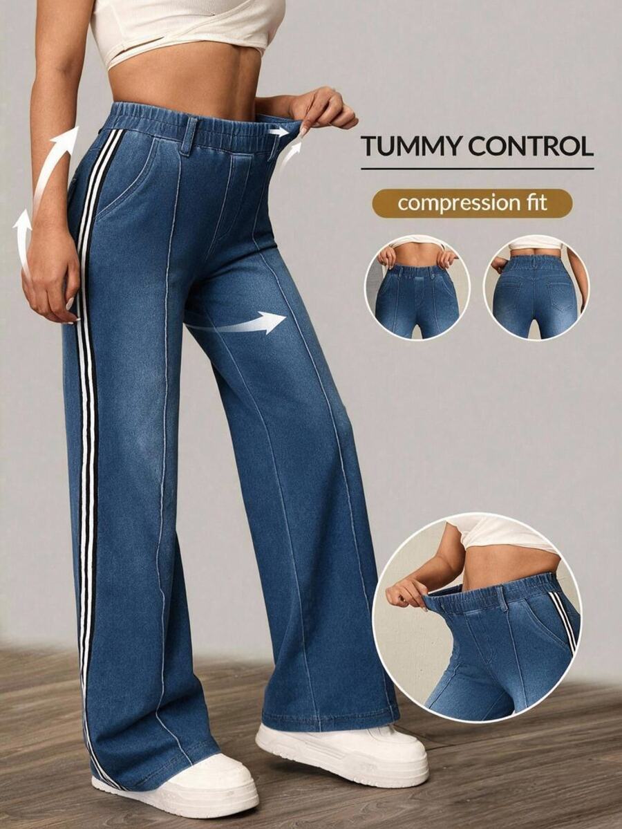 Flexra Women's Elastic Waist Casual Versatile Flare Jeans - Blue - View 1