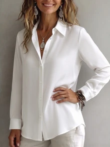 Omancia Women's Solid Color Casual Versatile Daily Wear Shirt - White - View 6